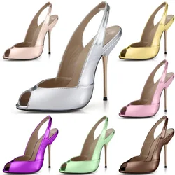 Sexy Party Peep Toe Slingback Stiletto Iron Heel donna décolleté Zapatos de Tacon Alto Punta Abierta Moda Zapatos de Noche 3845-g