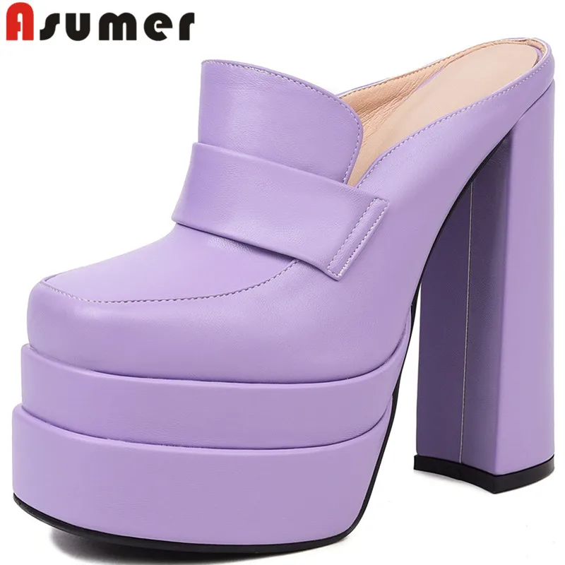 

ASUMER 2022 Size 32-43 New Concise Thick Super High Heels Shoes Microfiber Platform Slippers Women Ladies Dress Slippers