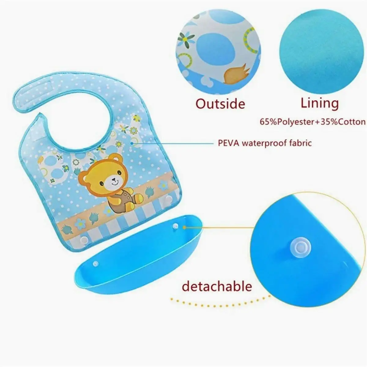 Silicone Bib Baby Waterproof Soft Feeding Detachable Washable 0-6 Years