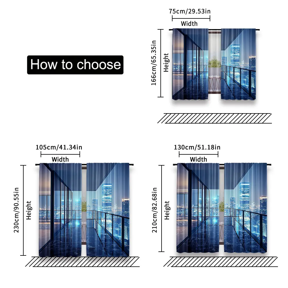 2Pcs Aerial View City Landscape Curtain New York City Night View Backdrop Skyscraper For Living Room Bedroom