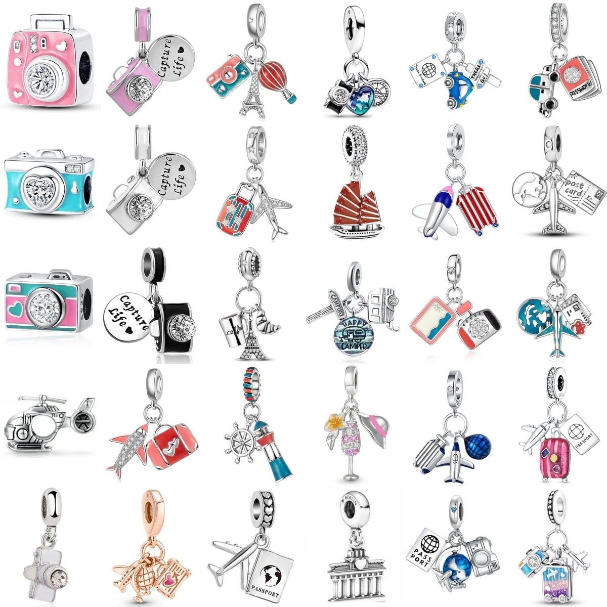 

Fit Original 925 Sterling Silver Trinkets Glowing Tourism Eiffel Tower Camera Charms Pendants For Women Jewelry Making Gift