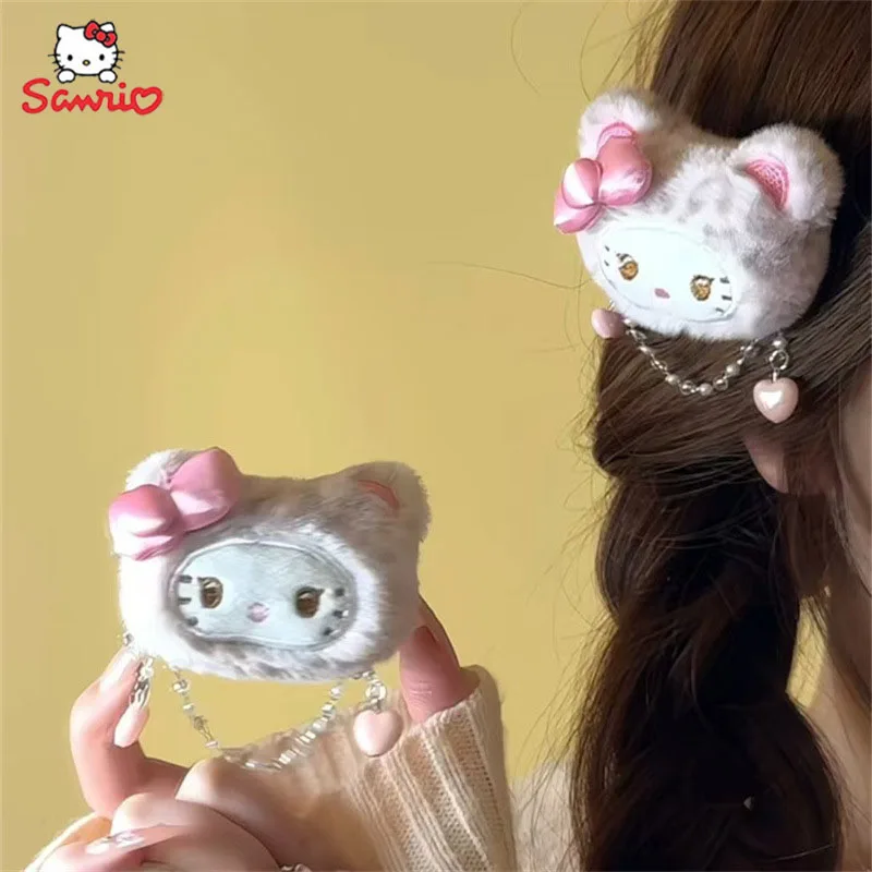 Sanrio Hello Kitty Leopard Print Hair Clip Kawaii KT Cat Y2K Cartoon Hair Barrettes Headwear Hair accessories Holiday girls Gift