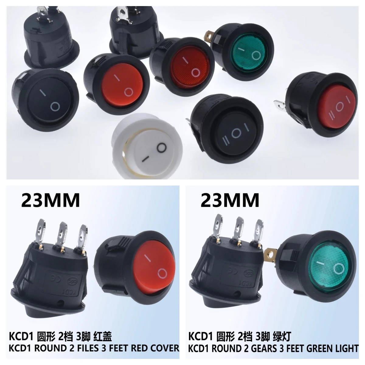 

5pcs KCD1 3Pin With light SPST Small Round Boat Rocker Switches Black Mini Round Black White Red 2Pin 6A10A ON-OFF Rocker Switch