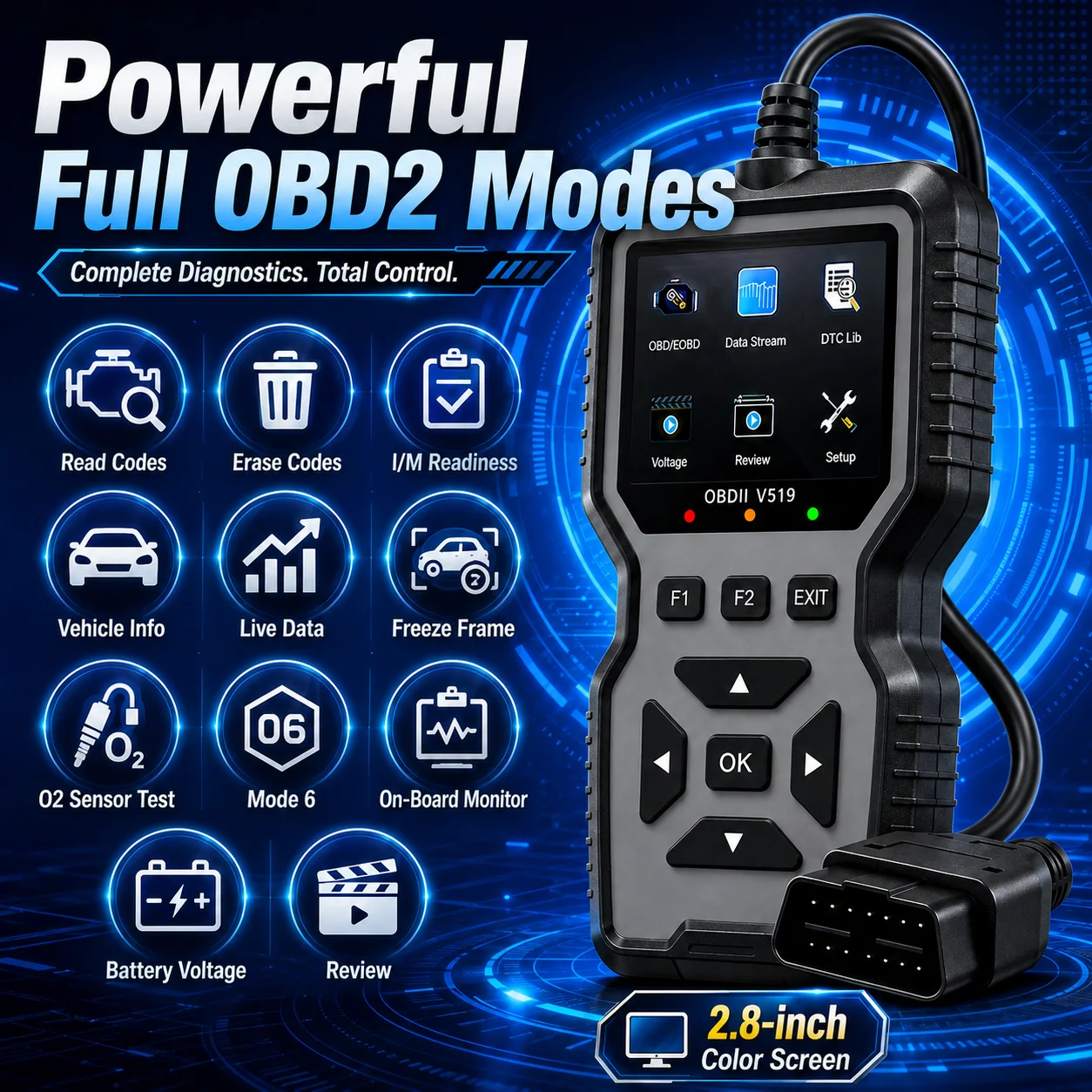 Professional Obd2 Diagnostic Tool for Heavy-Duty Vehicle Repair - Code Reader/Resetter, Supports Real-Time Data Stream, No Battery Required, Compatible with Vehicles from 1996 Onwards (Obdii/Eobd, Mod image 3