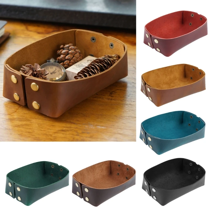 2025 New Valet-Tray Quadrilateral Dice Tray Desk Organizer Dresser Leather Tray Entryway EDC-Dump Trays for Key Coins