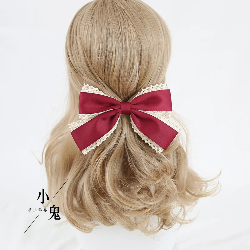 

Japanese lolita Mori oversized bow hairpin cotton lace JK hair clips girl hair clip brooch pin