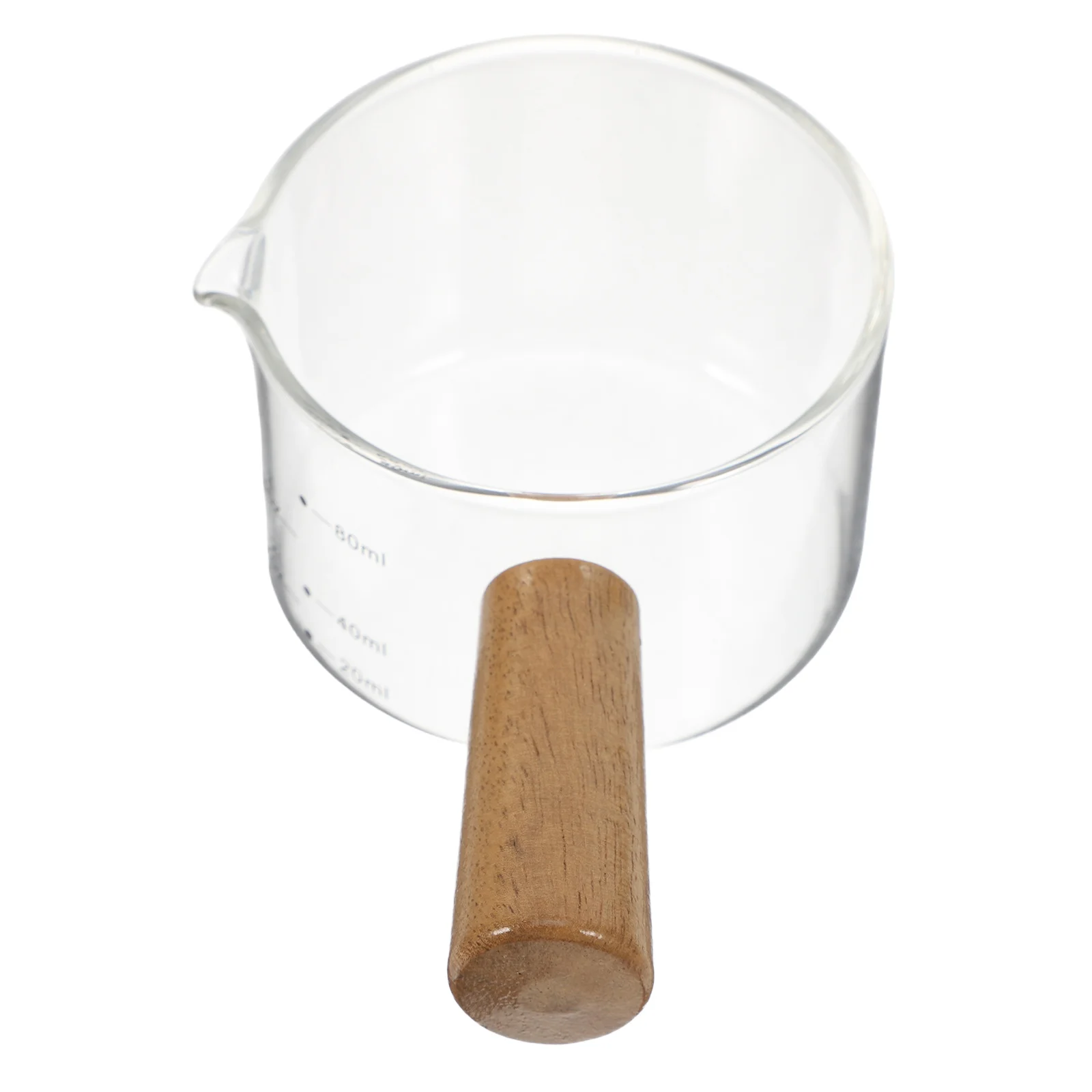 

1pcs Small Milk Jug Glass With Wooden Handle Multi Functional For Espresso Measuring Frothing Coffee Steamer Portable Mini