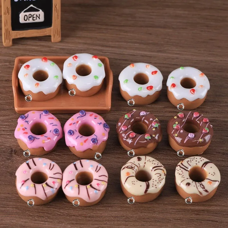 10Pcs Sweet Cream Chocolate Donut Resin Charms Simulation Food Doughnut Crafts Pendants for Earrings Keychain DIY Jewelry Make view 3