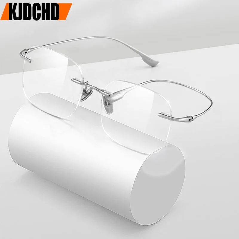 

Pure Titanium Glasses Light Luxury Men Rimless Frames for Women Glasses Light Blue Computer Eyepieces Rest Lenses Eye-glasses -1