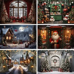 Winter Christmas Decoration Background Xmas Tree Forest Town Santa Claus Backdrops Children Adults Portrait Photo Studio Props