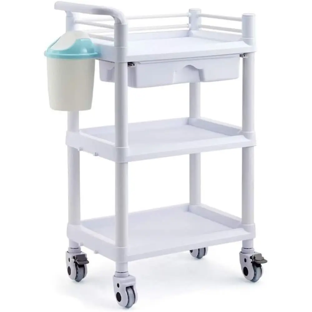

3-Tier Rolling Kitchen Utility Cart with Wheels for Beauty Supplies and Hairdryer Storage