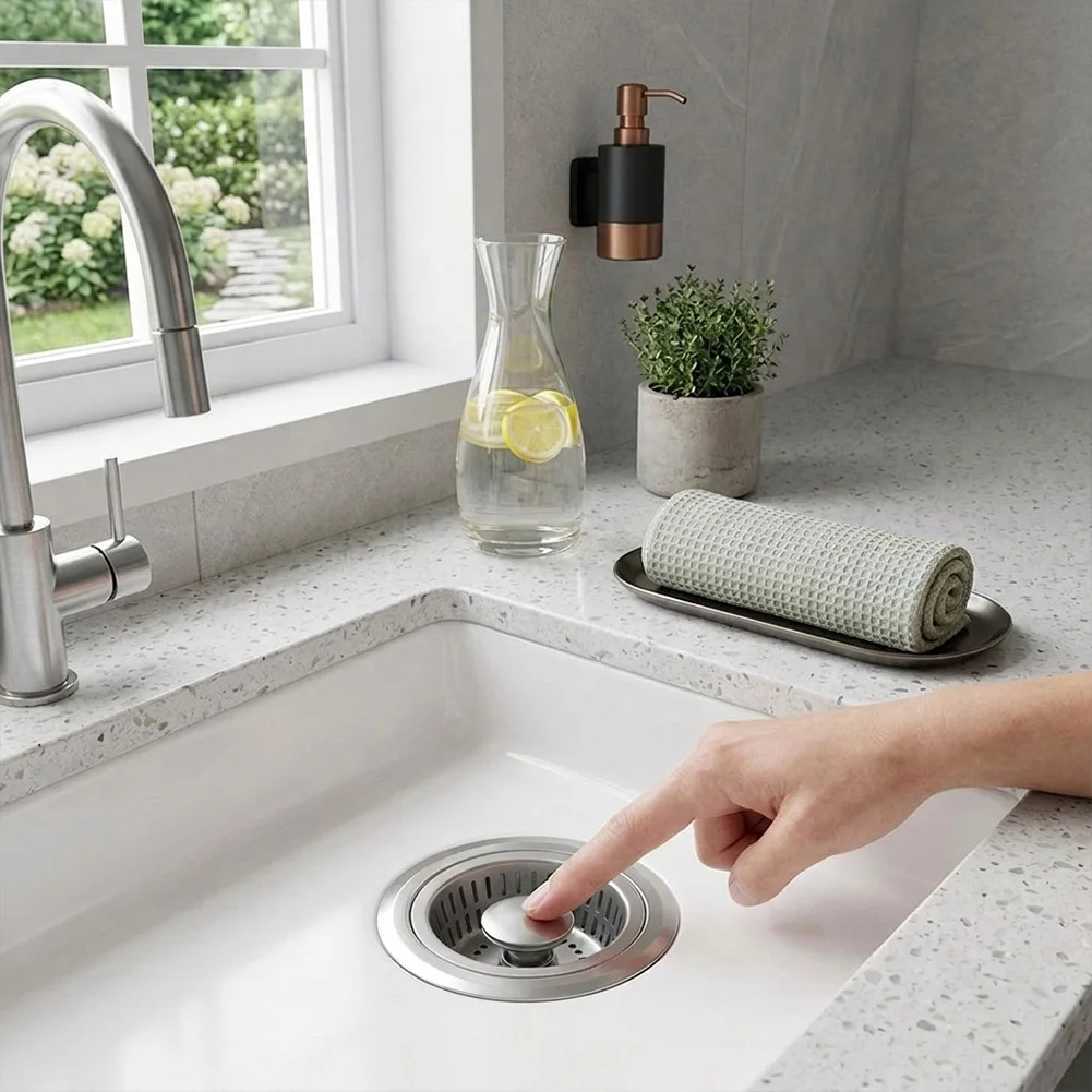 3 in 1 Brass Sink Stopper Strainer Trap for Standard 3 1/2 Inch Drain Dual ABS Basket Removable Cores No Leaks