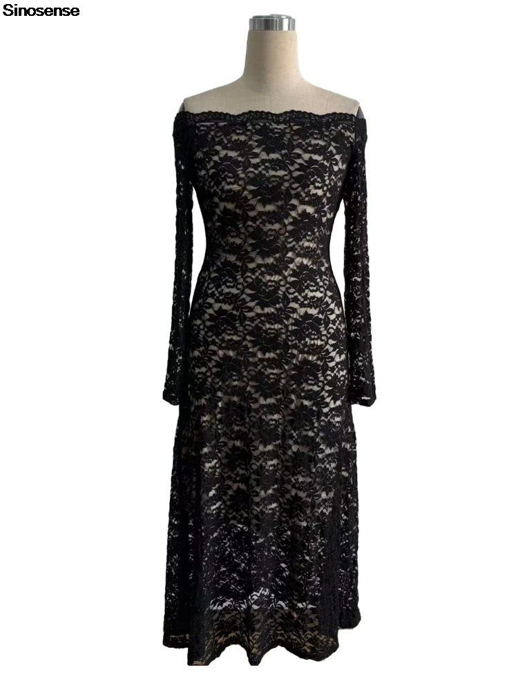 女性用オフショルダーボディコンマキシドレス、花柄レース長袖、秋のドレス、エレガントなロングイブニングドレス、結婚式のゲスト、カクテルパーティードレス