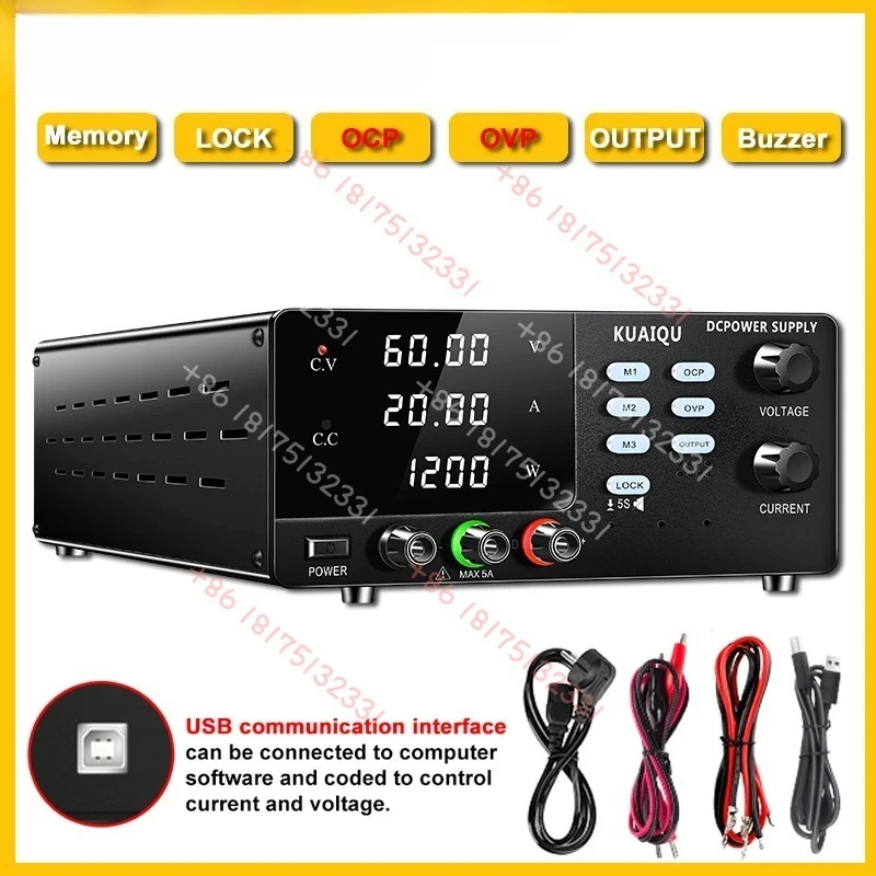 KUAIQU High Voltage Lab DC Power Supply OCP OVP Banch Switching Source 15V 30V 60V Adjustable Memory Buzzer Alarm Regulator Test