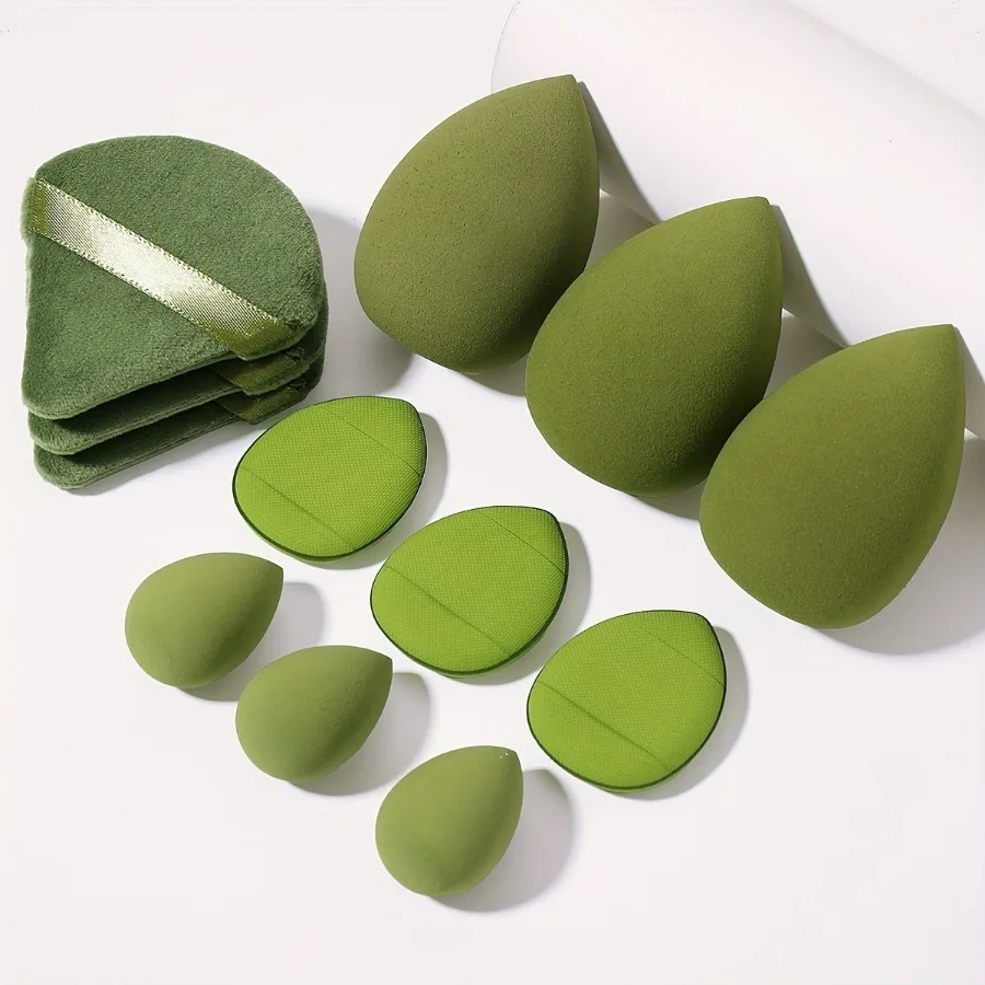 12 pieces green 3-corner loose powder puff mini beauty egg finger powder puff beauty blender makeup tool