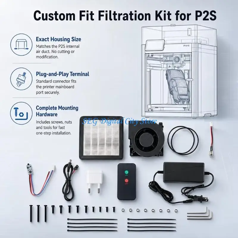 U75B 3D Printer Filter With Fan Module, Handheld Control Unit, Power Unit, and Mounting Hardware for Indoor Workshop Enclosure