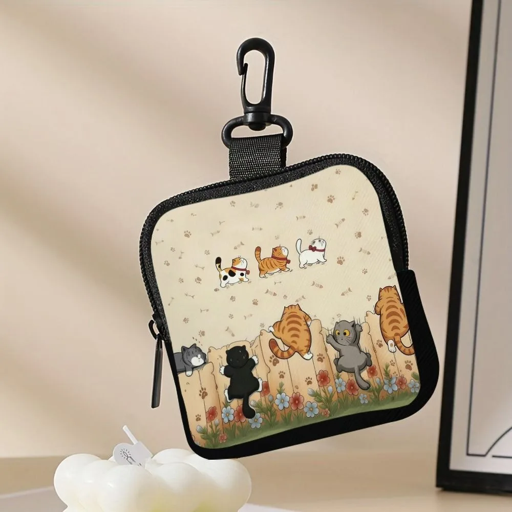 Durable Mini Cat Print Coin Purse Water-resistant PVC Zipper Storage Bag Portable Lightweight Wallet Friends Gift