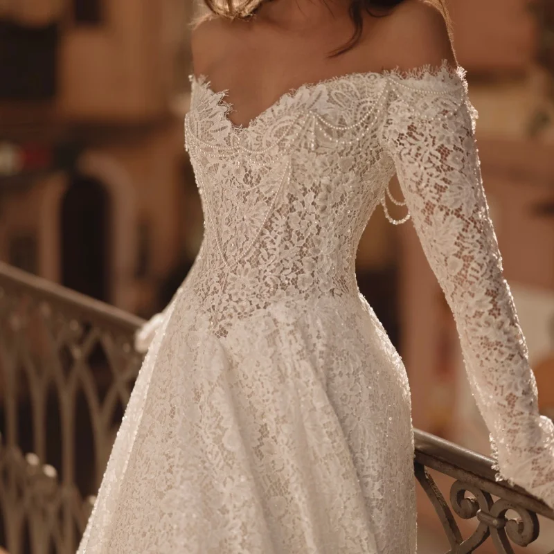 

Lace White Elegant Sweetheart Ball Gown Wedding Dress With Pearl Decoration Mermaid Skirt Sleeves Bridal Gowns Customized