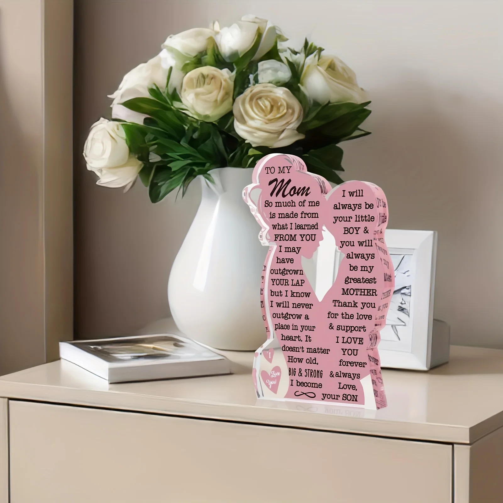 1/2 Stück Acryl-Plakette Muttertagsgeschenk von Tochter, Herzliches Mama-Geschenk von Sohn, Rosa Acryl Schreibtisch-Deko, Geburtstagsgeschenk für Mama – Detail 5