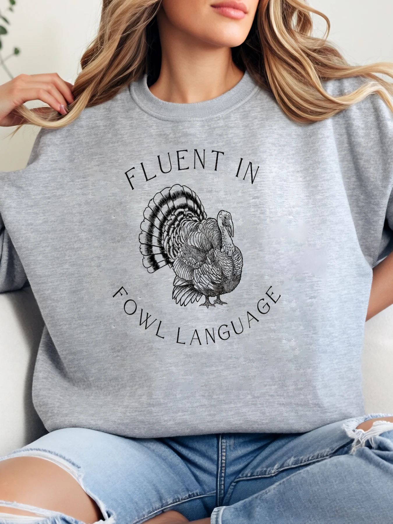 

Турецкий свитшот с принтом на День Благодарения, женская повседневная одежда, домашняя вечеринка, серый, больших размеров