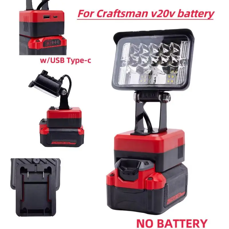 Cordless LED Work Light For Craftsman V20 Battery USB And C-type Charging Rotating Head Very Suitable For Workshop, Camping