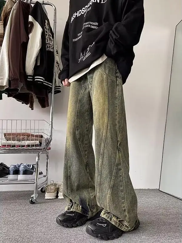 

Мужские джинсы свободного кроя в стиле ретро, уличные американские брюки-колокольчики, повседневные длинные брюки на осенний сезон