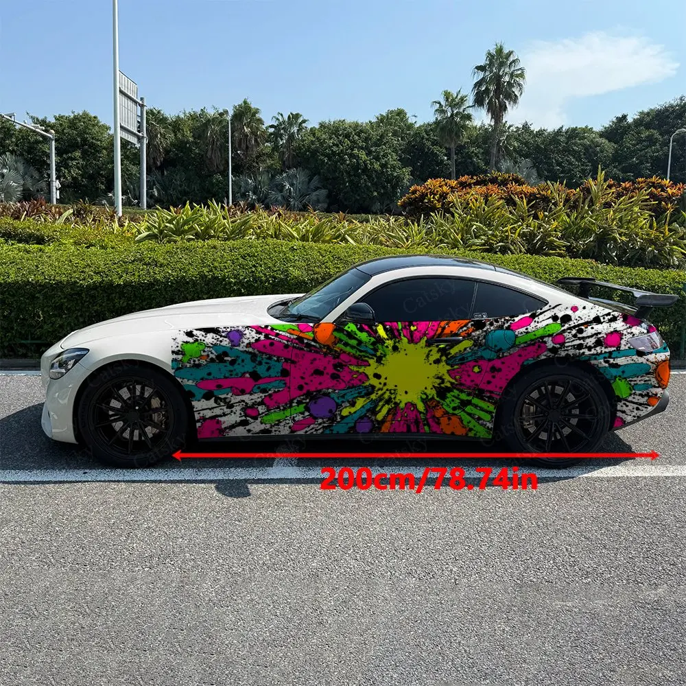 2pcs Comic Style Color Splatter Car Side Wraps, Self-Adhesive PVC Waterproof & Scratch-Resistant Stickers, Car Accessory Gift