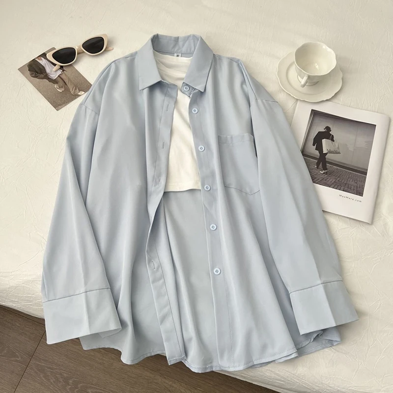 الصيف رقيقة الشيفون واقية من الشمس بلوزة المرأة الصيف فضفاضة طويلة الأكمام زر قمصان الكورية شيك كسول نمط التلبيب القمم جديد