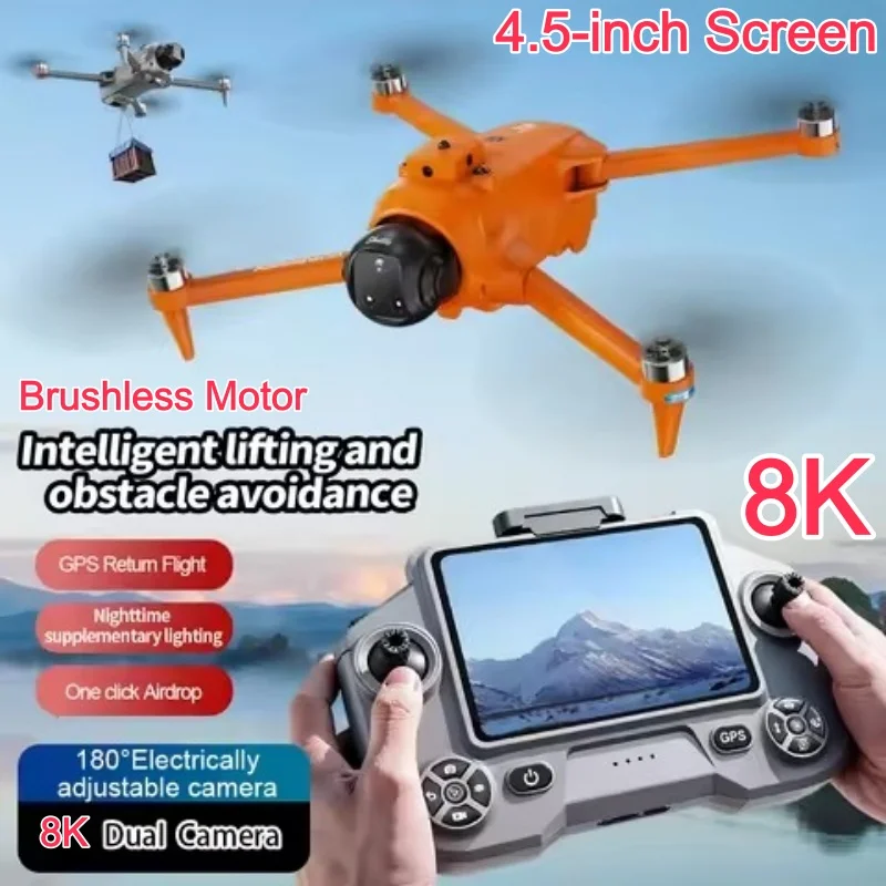 One Click Airdrop Brushless GPS Drone 8K ESC CameraWIFI FPV Drones Intelligent Obstacle Avoidance 4.5-inch Screen RC Quadcopter