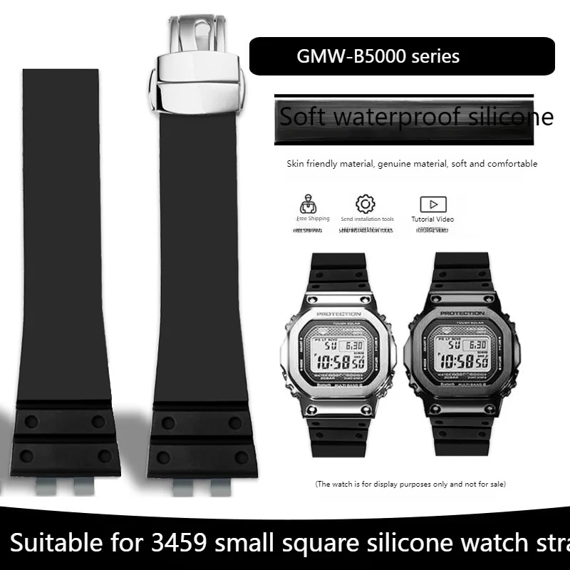 For Casio GMW-B5000 GM-B2100 MRG-B5000 Black Blue Concave-Convex joint Fluororubber Watch Band Watchstrap Modify Men's Strap