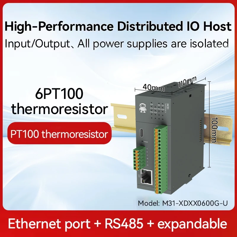 Distributed Remote IO Module 6-PT100 Model Modbus RS485 RJ45 NEW Version CDEBYTE M31-U Series Support PNP NPN DIP