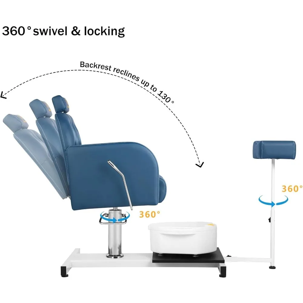 Pedicure Chair with Massage Foot Bath Pedicure Unit Station, Hydraulic Pedicure Chair 360 ° Rotation Height Adjustable Blue