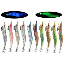 10pcs Luminous Saltwater UV Squid Jig Shrimp Bait Octopus Cuttlefish Glow In The Dark Squid Lure 2 Types Size 2.5# 3.5#