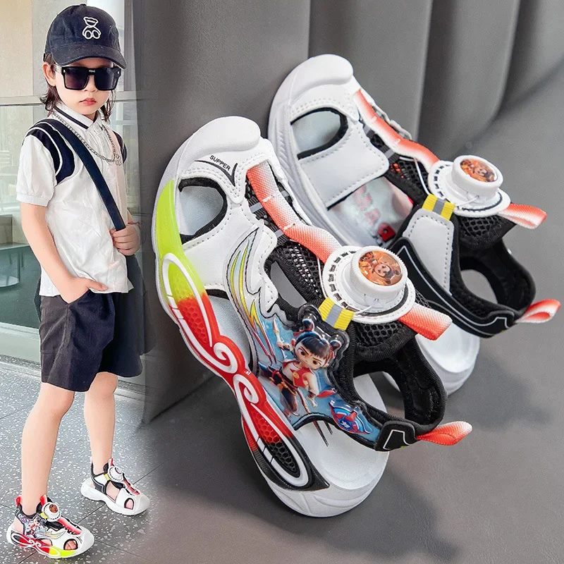 

NeZha Cartoon Children's Shoes Anti Soft Children's Beach Shoes Children Tennis Leather Non Slip Fashion Running Shoes