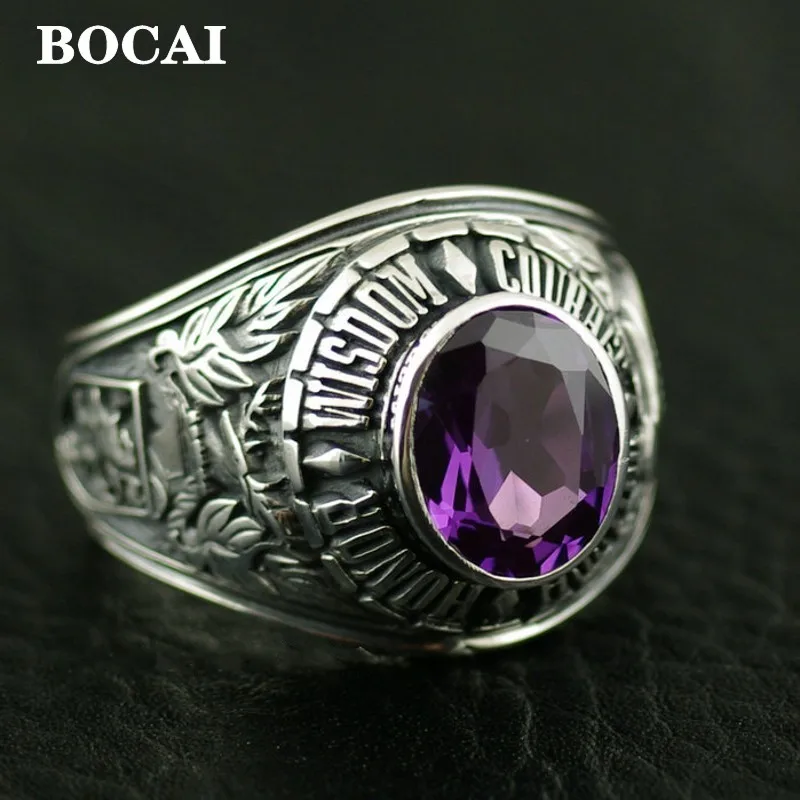 bocai real s925 prata roxo pedra preciosa totem do vintage individualidade madura moda anel do homem presentes de ferias 01