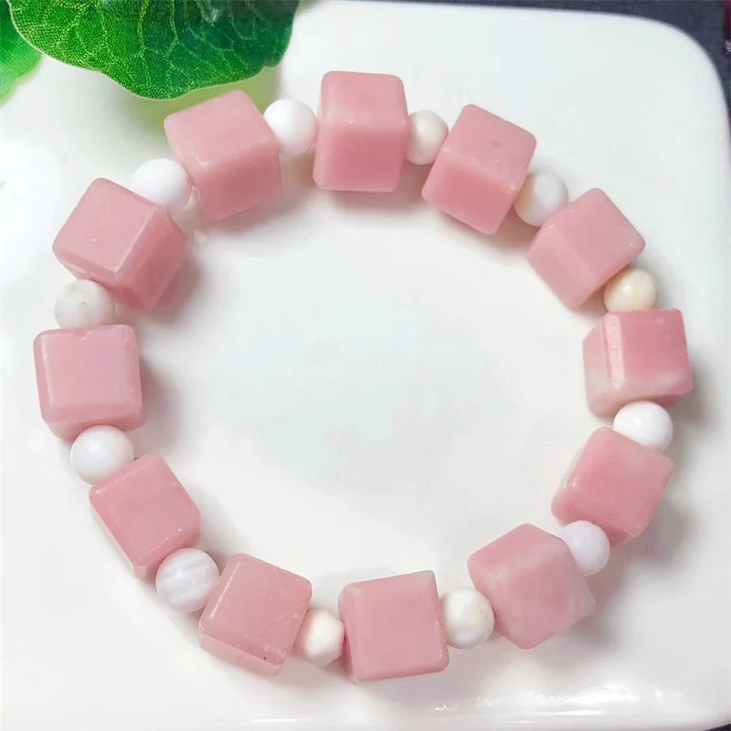 Natural Pink Opal Cube Bracelet Crystal Healing Crystal Stone Fashion Gemstone Women Jewelry Gift 1pcs