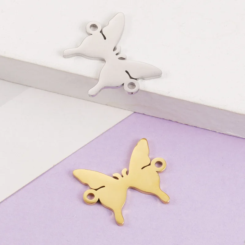 10pcs Stainless Steel Butterfly Insect Round Bow-knot Pendant Charms Connectors For Bracelets Jewelry Making Finding Accessories