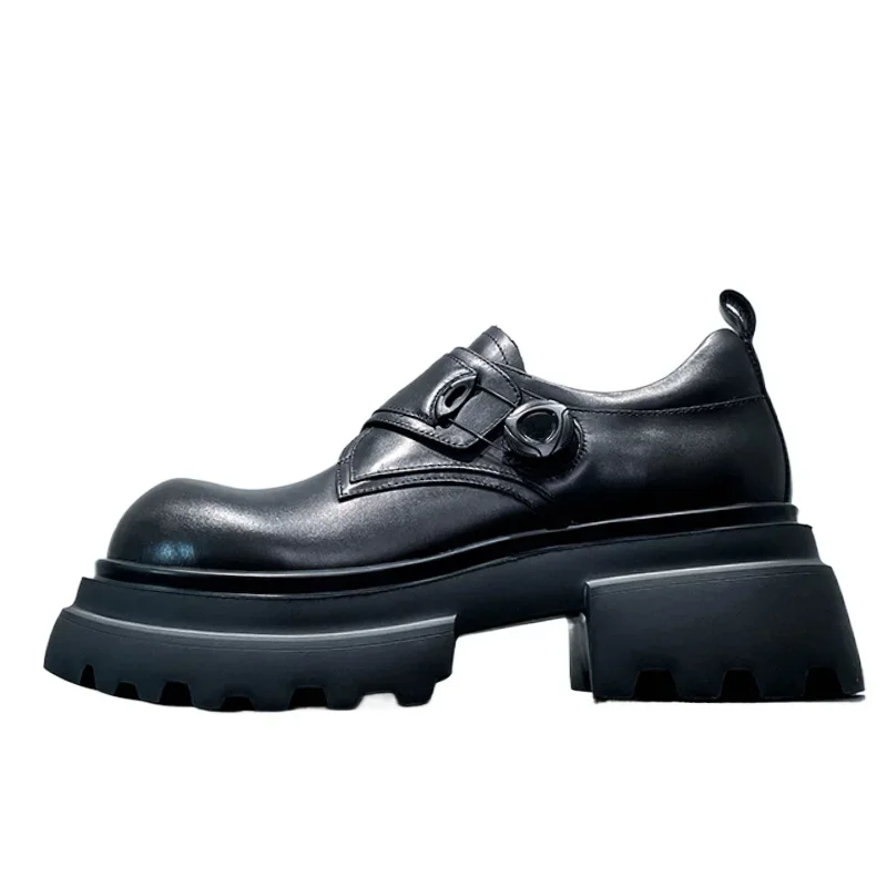 

New Original Design's Black Derby Shoes for Men's Genuine Leather Commuting Casual Shoes Thick Platform Height Increasing Shoes