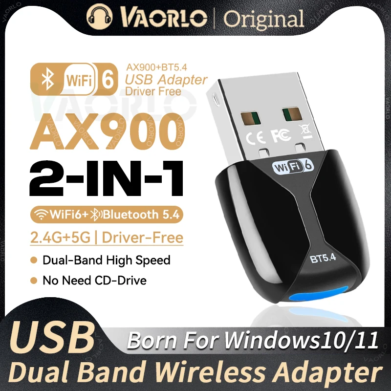 

AX900 WIFI6 USB Adapter 2 IN 1 Bluetooth 5.4 Dual Band 2.4G&5G 900Mbps WiFi 6 802.11AX Mini Wireless Card Receiver For WIN 10/11