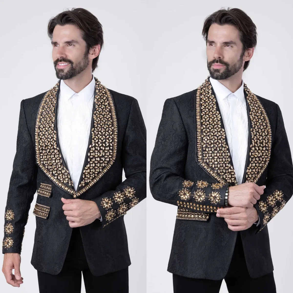 Luxury Wedding Tuxedos 1 Piece Set Jacket Crystal Men Suit Design One Button Shawl Lapel Evening Prom Groom Blazers Customized