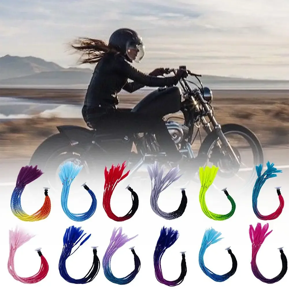 Riding Motorcycle Helmet, Synthetic Braid Wig, 24-Inch Ponytail, Decorative Strap, Suction Cup, Unisex Braid Hair Extension
