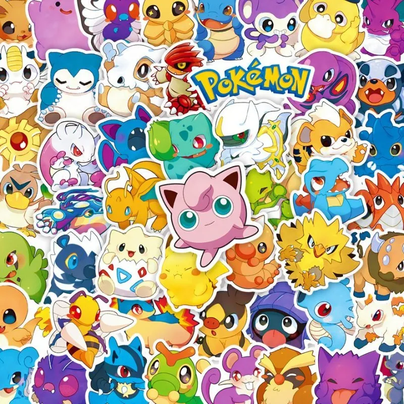 Pegatinas de Pokémon de dibujos animados, 50 piezas, funda de teléfono móvil de Anime, taza de agua, nevera, cuaderno, equipaje, pegatinas decorativas, venta al por mayor