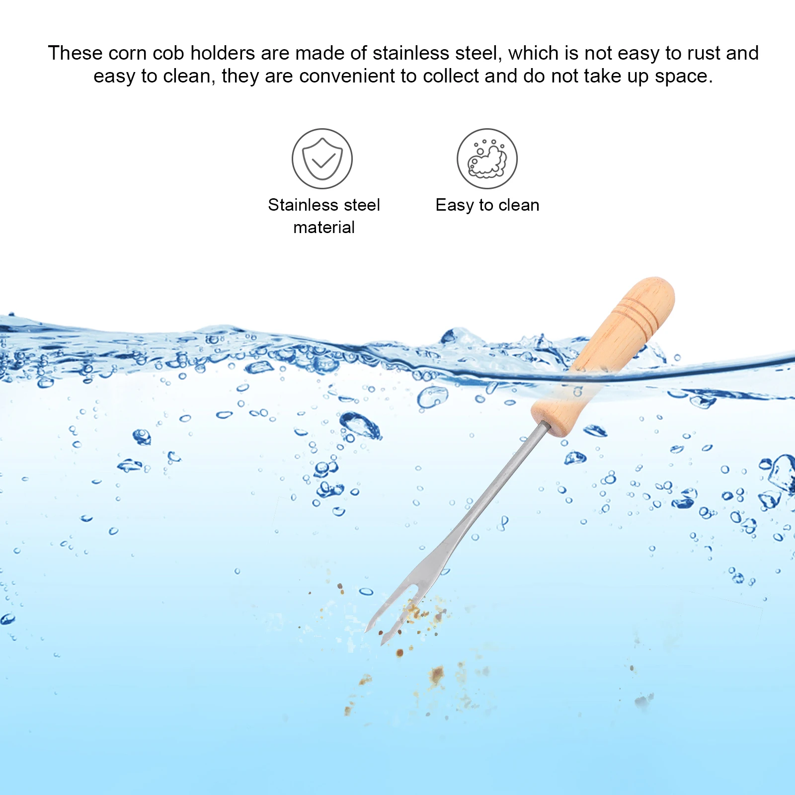 

6Pcs Stainless Steel Corn Holders Wood Handle Rust Resistant Easy Insert Fork Bbq Home Cooking Tool Bbq Fork