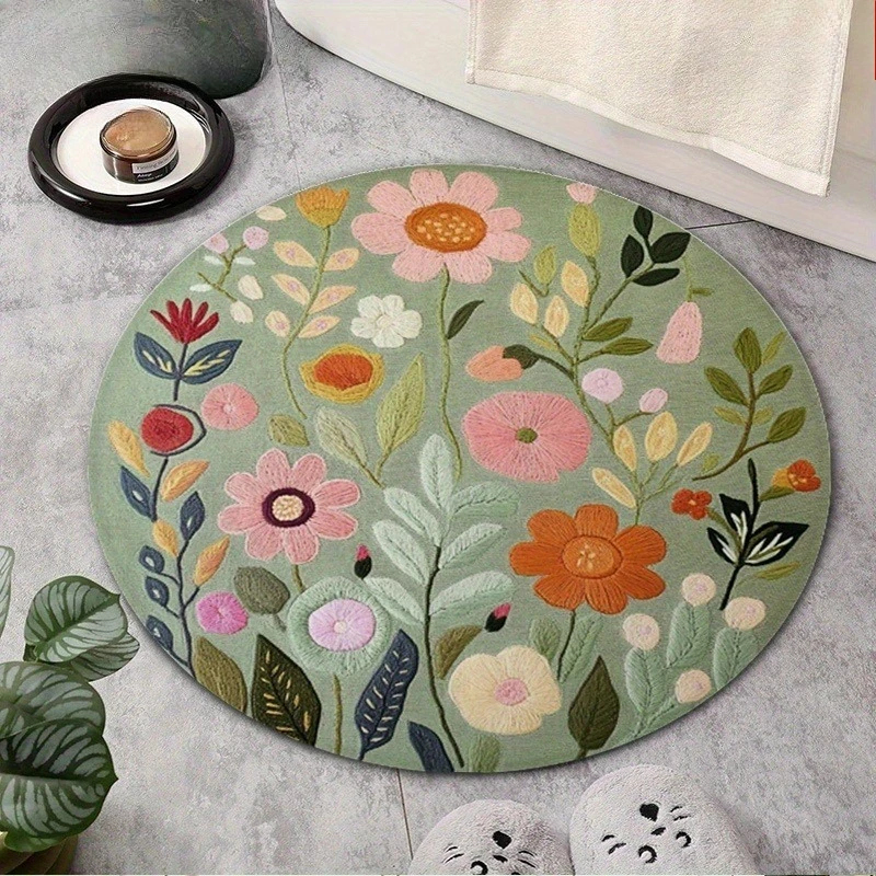 2D Lucky Four Leaf Clover Round Rug Green Plaid St Patrick's Day Circular Mat Non Slip Lucky Theme Bedroom Chair Decor Carpet