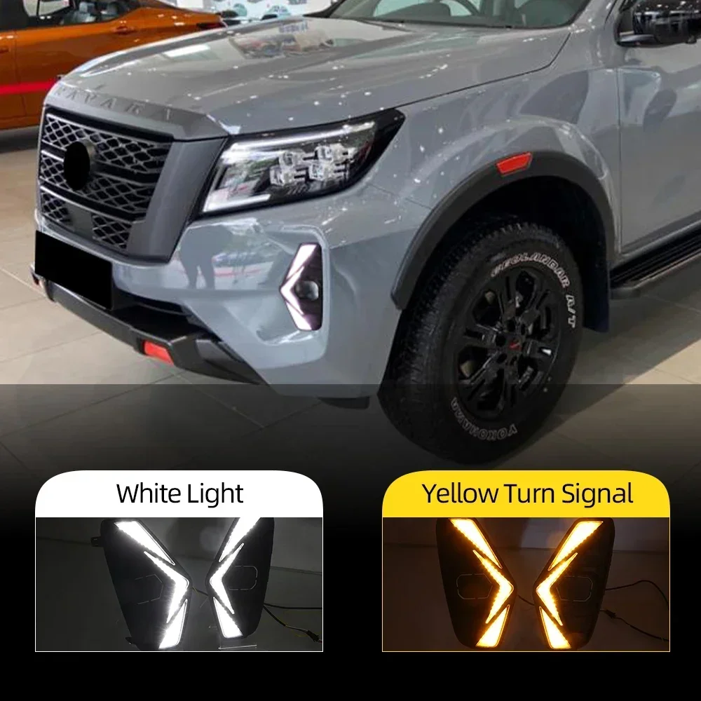 

New！ 2PCS Car LED DRL For Nissan NAVARA NP300 2020 2021 2022 2023 Fog Light Fog Lamp Cover Daytime Running Light with turn signa