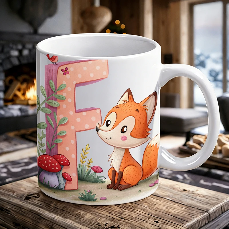 

1PCS Letter F Little Fox Ceramic Cup, Coffee Cup, Milk Cup, Office Tea Cup, Drinking Cup, Does Not Fade, Gift for Friends