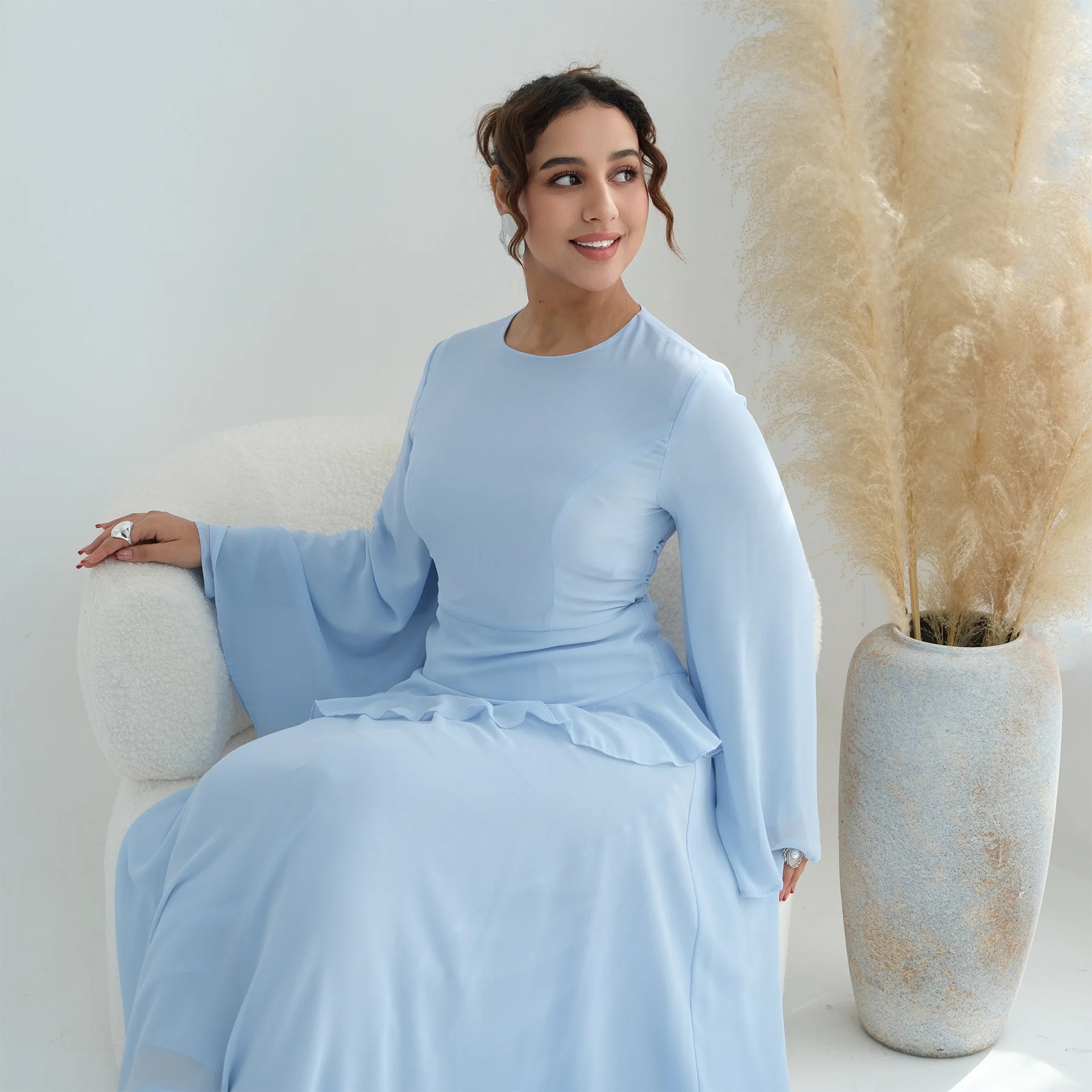 

Eid Ramadan Muslim Women Pearl Chiffon Dress Dubai Abaya Party Dresses Turkey Kaftan Djellaba Islam Clothing Jalabiya Vestidos