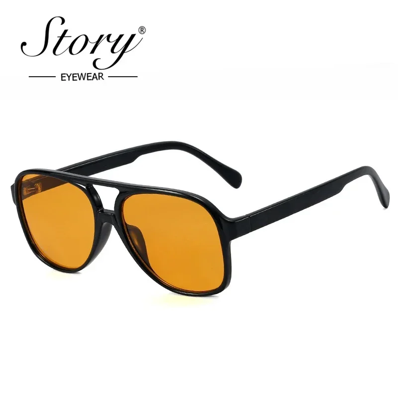 STORY Trendy Vintage Yellow Pilot Sunglasses Women Men Designer Classic Oversize  Aviation Sun Glasses Male Shades UV400 S40032N