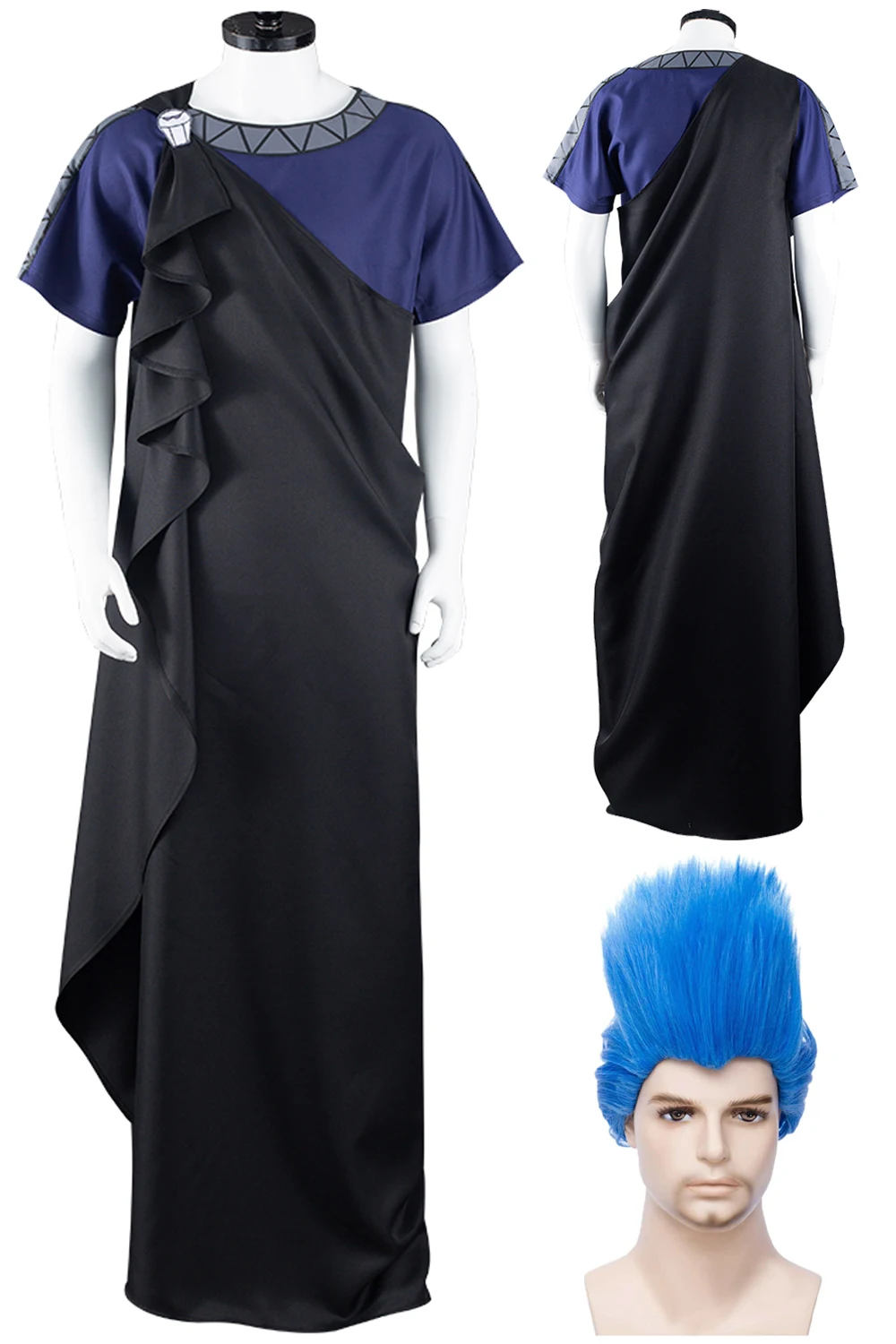 Hades Cosplay Anime Herculers Man Costume Wigs T-Shirt Robe Fantasia Men Halloween Carnival Party Male Role Disguise Suit