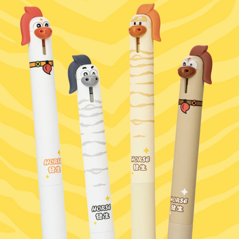 

Набор из 4 забавных гелевых ручек с лошадками, 0,5 мм, быстросохнущие, с милым дизайном животных, для школы, учебы и офисной работы